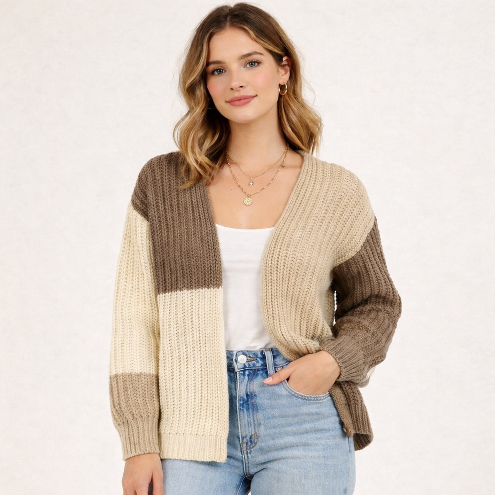Anthropologie Porridge Sweater Womens One Size Neutral Colorblock Cardigan
